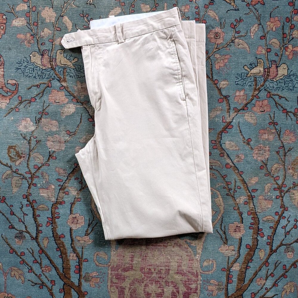 Brooks Brothers stone cream "new" Clark fit poplin trousers 35/33